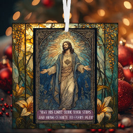 Jesus Light of the World Religious Christmas Quote ガラスオーナメント