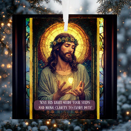 Jesus Light of the World Religious Christmas Quote ガラスオーナメント