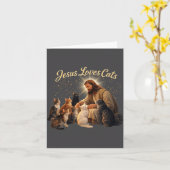 Jesus Loves Cats Christian Cat Lover Jesus Hugs Ca カード (黄色い花)