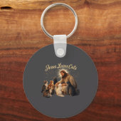 Jesus Loves Cats Christian Cat Lover Jesus Hugs Ca キーホルダー (正面)