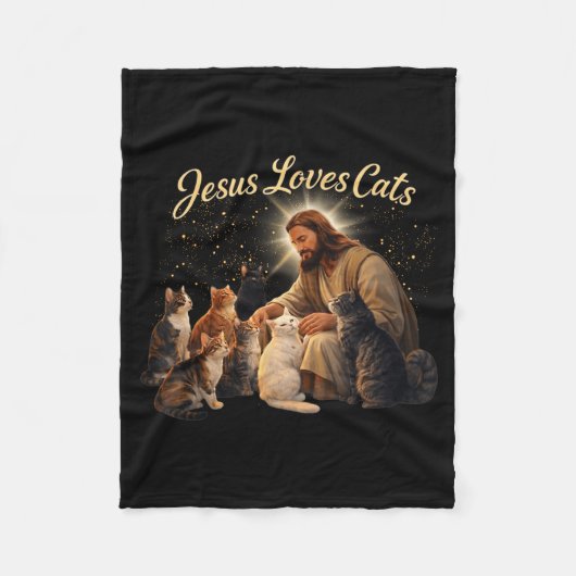 Jesus Loves Cats Christian Cat Lover Jesus Hugs Ca フリースブランケット (正面)