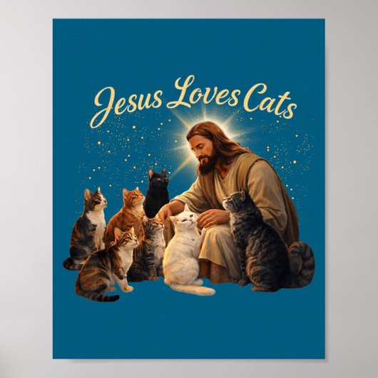 Jesus Loves Cats Christian Cat Lover Jesus Hugs Ca ポスター (正面)