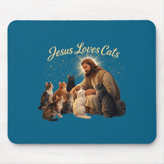 Jesus Loves Cats Christian Cat Lover Jesus Hugs Ca マウスパッド (正面)