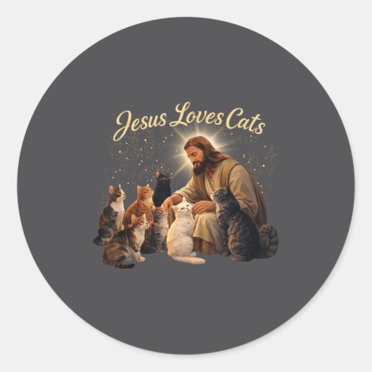 Jesus Loves Cats Christian Cat Lover Jesus Hugs Ca ラウンドシール (正面)