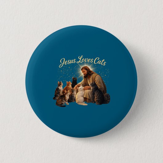 Jesus Loves Cats Christian Cat Lover Jesus Hugs Ca 缶バッジ (正面)