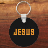 Jesus Loves Custom Name Black Gold キーホルダー (正面)