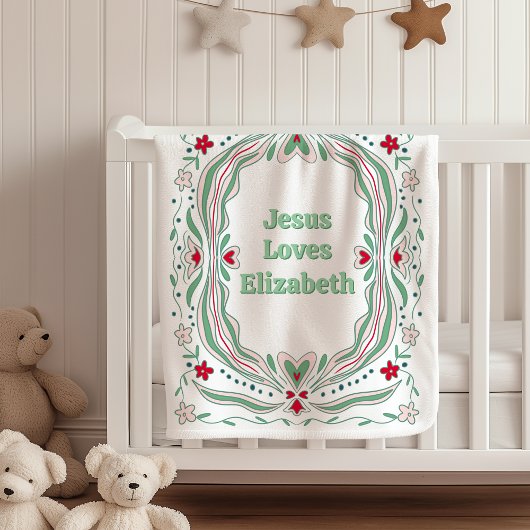 Jesus Loves Custom Name Fleece Blanket Baby Gift フリースブランケット