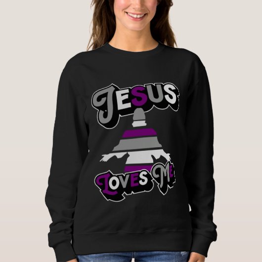 Jesus Loves Me Church Christian Asexual Pride Flag スウェットシャツ (正面)