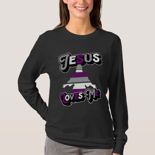 Jesus Loves Me Church Christian Asexual Pride Flag Tシャツ (正面)