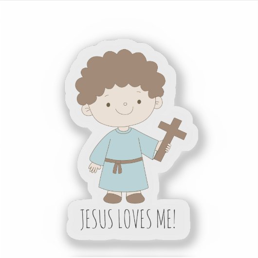 “Jesus Loves Me” cute Christian sticker シール (正面)