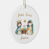 Jesus Loves Personalized Kid's Name Nativity Scene セラミックオーナメント (右)