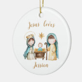 Jesus Loves Personalized Kid's Name Nativity Scene セラミックオーナメント (左)