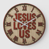 Jesus Loves Us Vintage Rustic Christian ラージ壁時計 (正面)