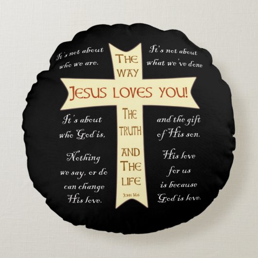 Jesus Loves You - Black and Purple - throw Pillow ラウンドクッション (正面)