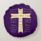 Jesus Loves You - Black and Purple - throw Pillow ラウンドクッション (裏面)