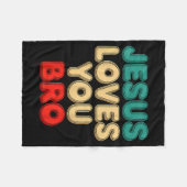 Jesus Loves You Bro Christian Faith Religious Humo フリースブランケット (正面(横))