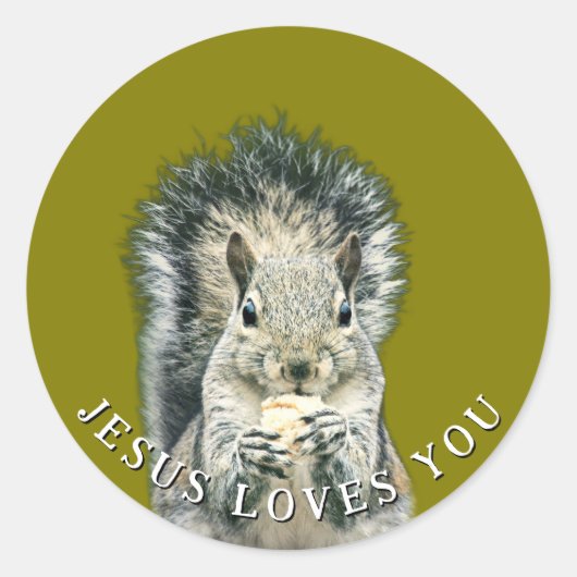 Jesus Loves You Fun Squirrel  ラウンドシール (正面)