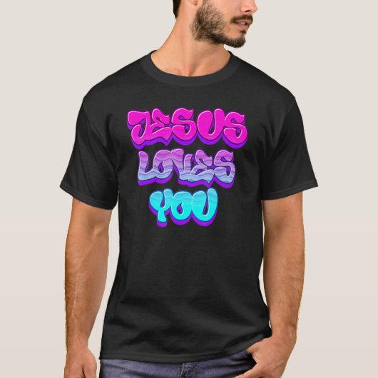 Jesus Loves You Graffiti Christian Tシャツ (正面)