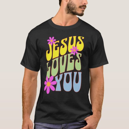 Jesus Loves You Groovy Christian Christianity Fait Tシャツ (正面)