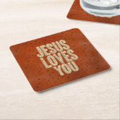 Jesus Loves You Rustic Christian Encouragement スクエアペーパーコースター (アングル)