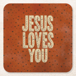 Jesus Loves You Rustic Christian Encouragement スクエアペーパーコースター