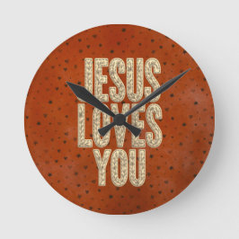 Jesus Loves You Rustic Christian Encouragement ラウンド壁時計