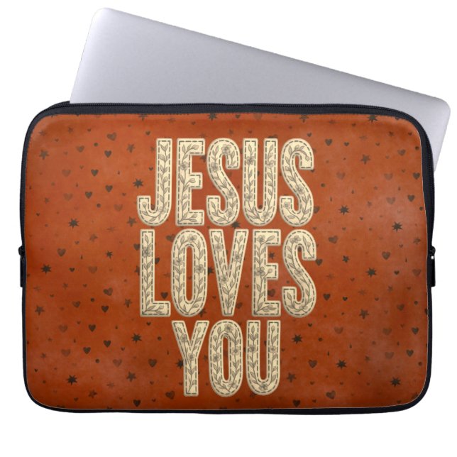 Jesus Loves You Rustic Christian Encouragement ラップトップスリーブ (正面)