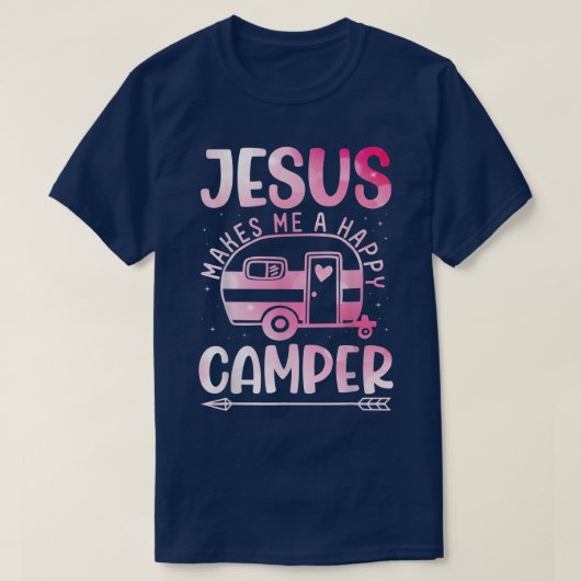 Jesus Makes Me A Happy Camper Christian Campfire P Tシャツ (デザイン正面)