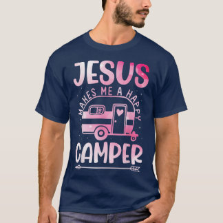 Jesus Makes Me A Happy Camper Christian Campfire P Tシャツ