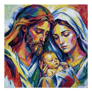 Jésus Marie et Joseph huile expressionniste ポスター
