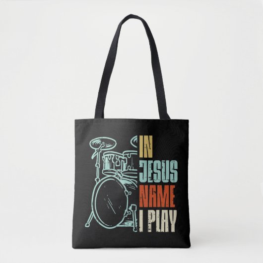 Jesus Name I Play Drums God Drumming Music Christi トートバッグ (正面)