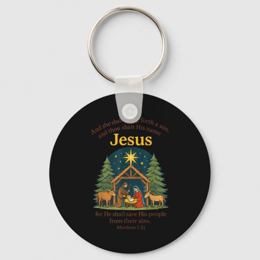 Jesus Nativity Christian Christmas Bible Pjs Toddl キーホルダー (正面)