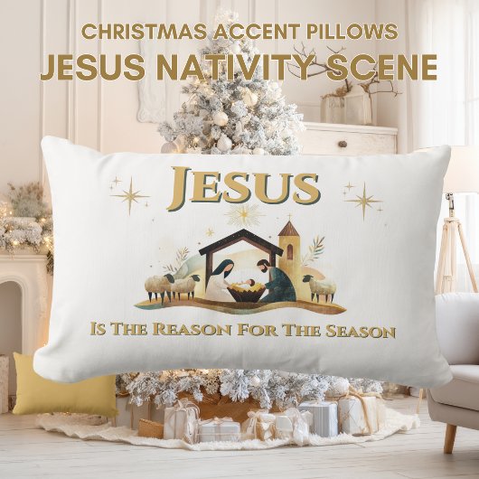 Jesus Nativity Christmas Accent Pillow Gold ランバークッション