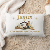 Jesus Nativity Christmas Accent Pillow Gold ランバークッション (ブランケット)