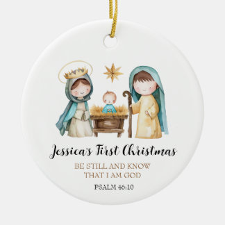 Jesus Nativity Scene Bible Verse First Christmas セラミックオーナメント
