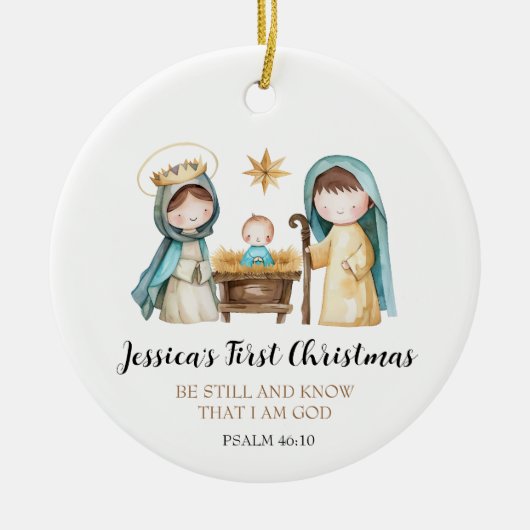 Jesus Nativity Scene Bible Verse First Christmas セラミックオーナメント (正面)