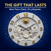 Jesus Nativity Scene Marble ラージ壁時計