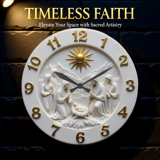 Jesus Nativity Scene Marble ラージ壁時計