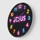 Jesus Neon Splatter Glow ラージ壁時計 (傾斜)