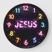 Jesus Neon Splatter Glow ラージ壁時計 (正面)