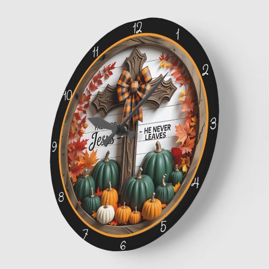 Jesus Never Leaves Fall Christian Decor ラージ壁時計 (傾斜)