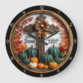 Jesus Never Leaves Fall Christian Decor ラージ壁時計 (正面)