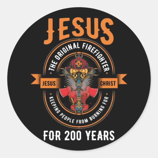 Jesus Original Firefighter Faith Cross Christian ラウンドシール (正面)