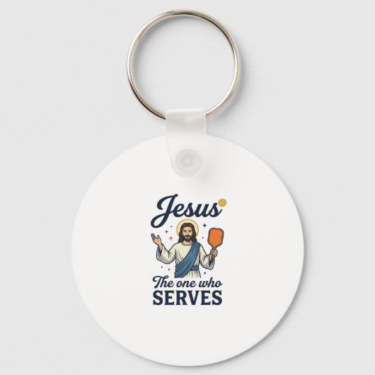 Jesus Pickleball サーブする者 Tシャツ キーホルダー (正面)