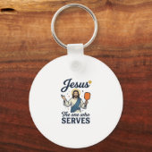 Jesus Pickleball サーブする者 Tシャツ キーホルダー (正面)