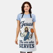 Jesus Pickleball サーブする者Tシャツ エプロン (着用した状態)