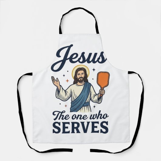 Jesus Pickleball サーブする者Tシャツ エプロン (正面)