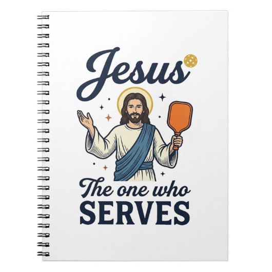 Jesus Pickleball サーブする者Tシャツ ノートブック (正面)