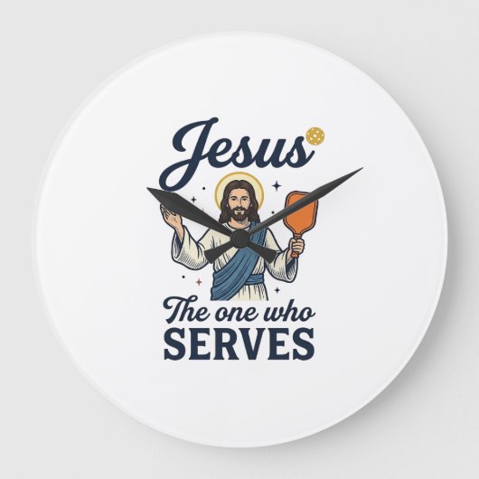 Jesus Pickleball サーブする者Tシャツ ラージ壁時計 (正面)