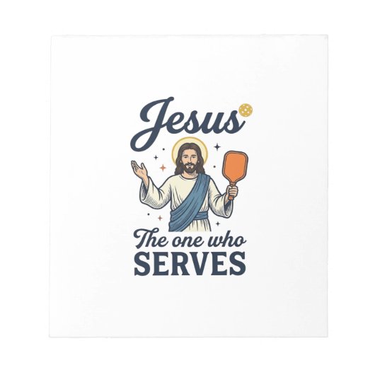 Jesus Pickleball サーブを打つ人 Tシャツ ノートパッド (正面)
